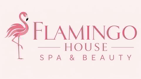 Flamingo House logo featuring a pink flamingo silhouette and text for spa and beauty services
